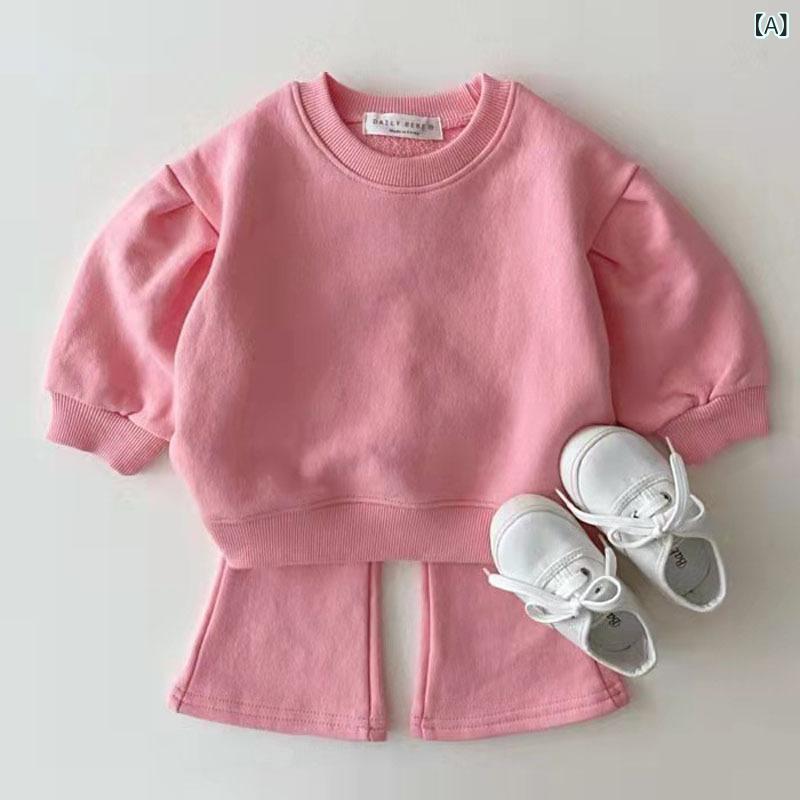 ベビー服 女の子 韓国風 トレーナー スウェット 長袖 フレアパンツ やわらか セットアップ ツーピース 綿 ニット 無地 秋 薄手 おしゃれ かわいい キャンディカラー 普段使い ルームウェア narukimar-10487225 naruki パッケージ画像