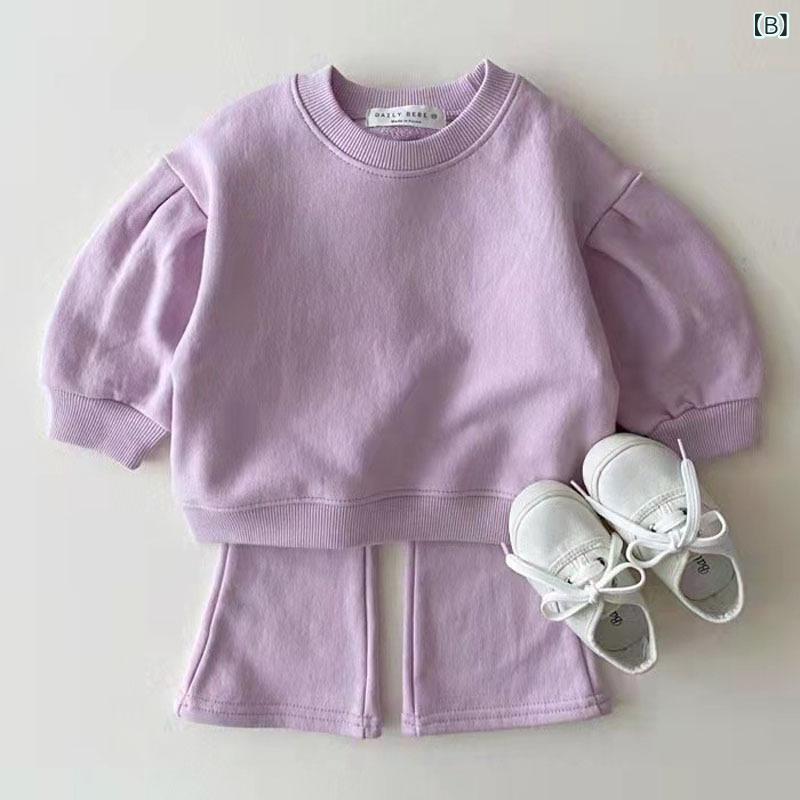 ベビー服 女の子 韓国風 トレーナー スウェット 長袖 フレアパンツ やわらか セットアップ ツーピース 綿 ニット 無地 秋 薄手 おしゃれ かわいい キャンディカラー 普段使い ルームウェア narukimar-10487225 naruki サンプル画像2