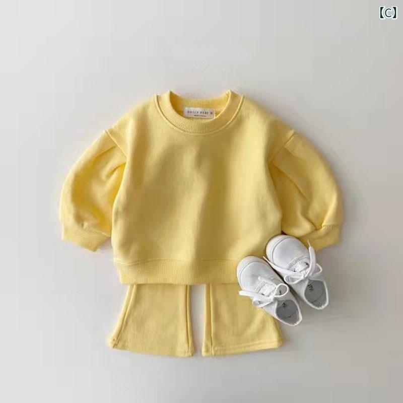 ベビー服 女の子 韓国風 トレーナー スウェット 長袖 フレアパンツ やわらか セットアップ ツーピース 綿 ニット 無地 秋 薄手 おしゃれ かわいい キャンディカラー 普段使い ルームウェア narukimar-10487225 naruki サンプル画像3