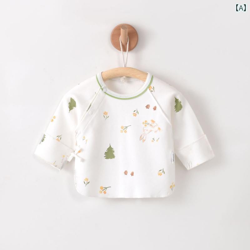 ベビー服 新生児 ベビー 男女兼用 綿100% 短肌着 半袖 トップス 丸首 薄手 オールシーズン 精紡綿 優しい肌触り プリント柄 A類(4)