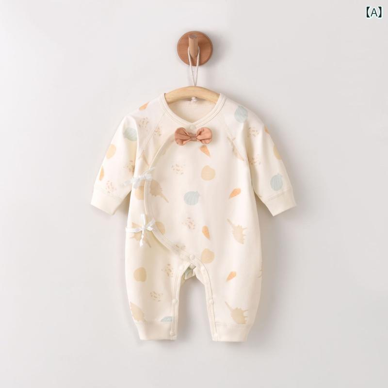 ロンパース 新生児 ベビー 赤ちゃん 乳幼児 綿100% 無縫製 カバーオール 前開き 斜め襟 紐タイプ 長袖 男女兼用 お出かけ 普段使い Aクラス 満月祝い