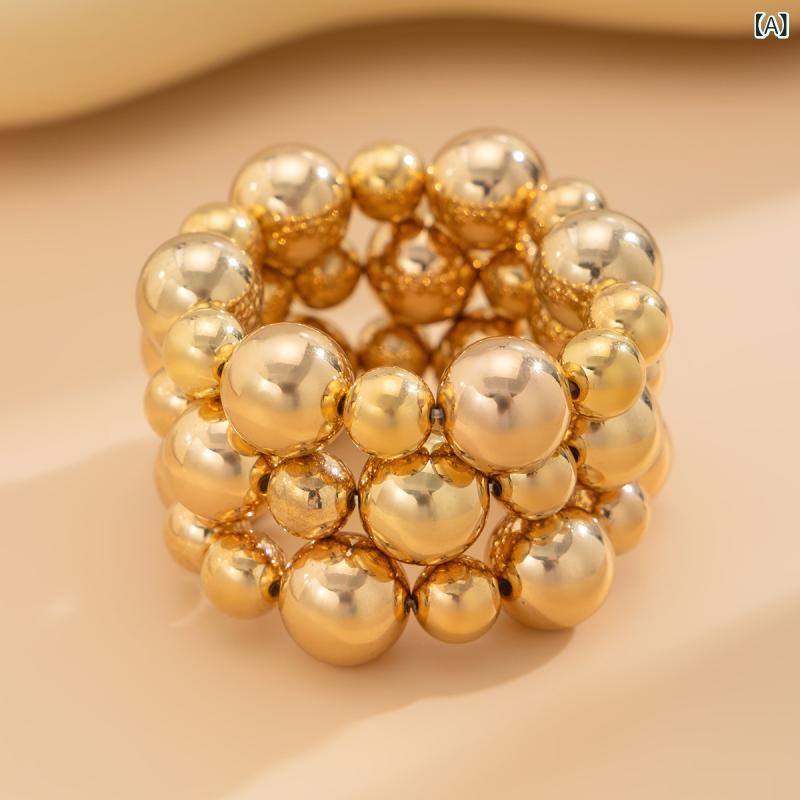 ブレスレット レディース 女性用 フレンチスタイル 個性的 トレンド 大ぶり 存在感 フェイクパール ビ..