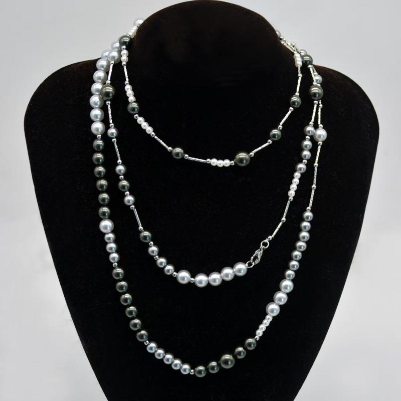 ネックレス レディース 重ね付け フェイクパール ロング 配色 個性的デザイン 高級感 甘辛ミックス クール ファッション 万能 普段使い オフィス 電気メッキ加工 秋冬