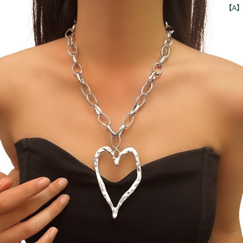 ネックレス レディース 女性用 フェイクパール ビーズ ターコイズ ハート ペンダント レトロ ヴィンテージ 大ぶり 個性的 ショートネックレス チョーカー 合金 電気メッキ加工 シルバー レイヤード