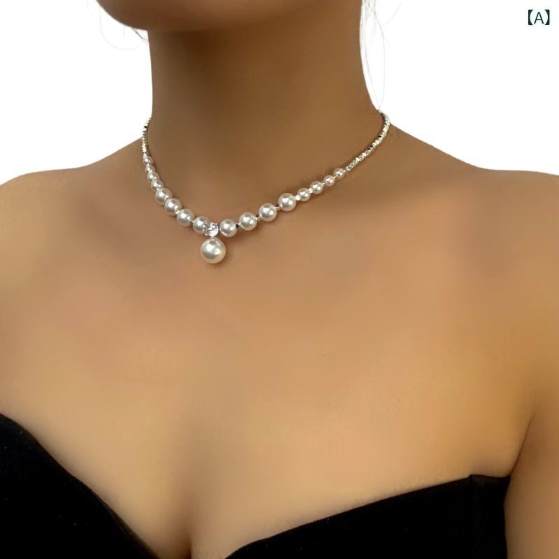 ネックレス レディース レトロ 精巧 高級感 パール ライトラグジュアリー 合わせやすい 上品 銅製 電気メッキ加工 幾何学デザイン シルバーカラー 普段使い カジュアル フォーマル 高見え 華奢