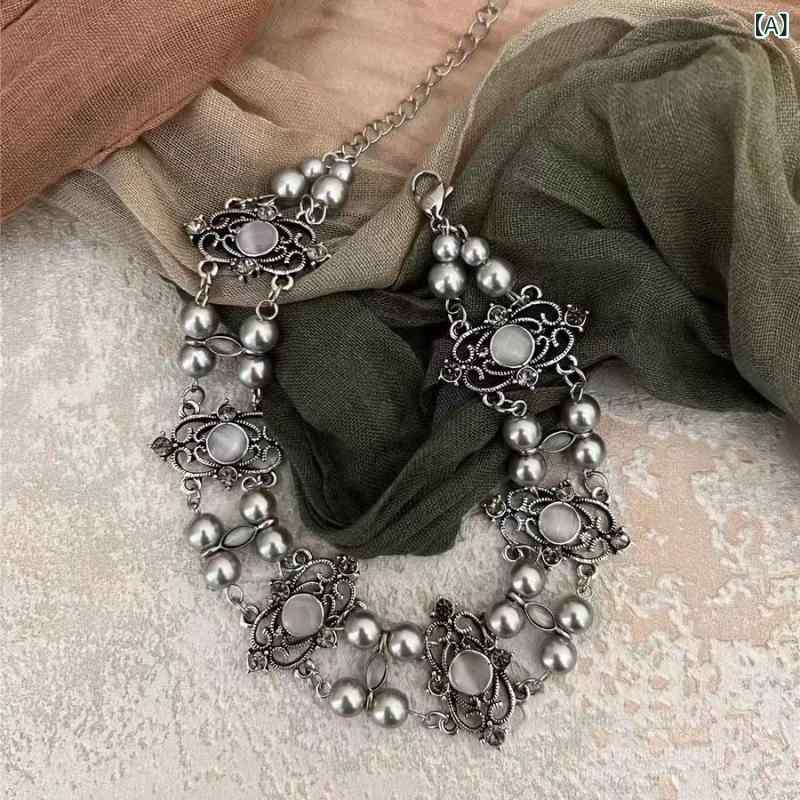 ネックレス レディース パール 猫目石 鎖骨チェーン シンプル エレガント 個性的 ライトラグジュアリー..