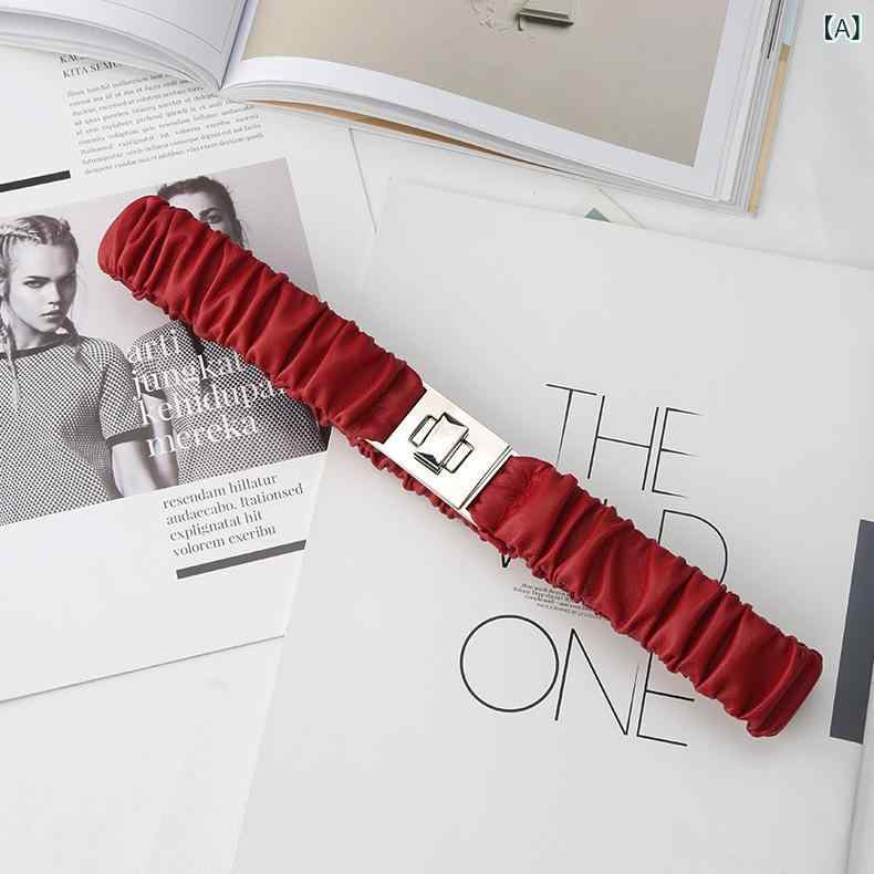 ベルト レディース 女性用 ワイド幅広 ウエストマーク ダブルバックル ゴム 伸縮性 フェイクレザー お..