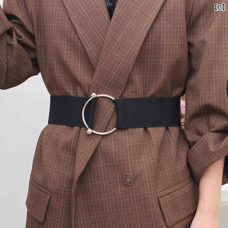 ウエストマークベルト レディース 女性用 ブラック 黒 丸バックル ワイド 太め 伸...