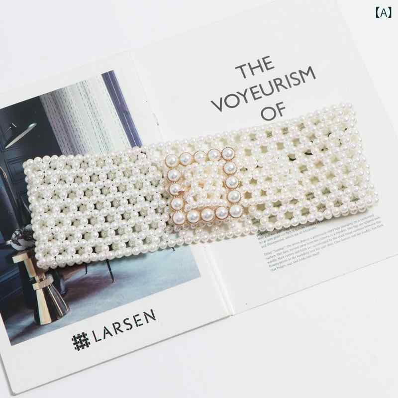 ベルト レディース 太め ウエストマーク 伸縮性 ストレッチ パール パール チェーン ラインストーン ビ..