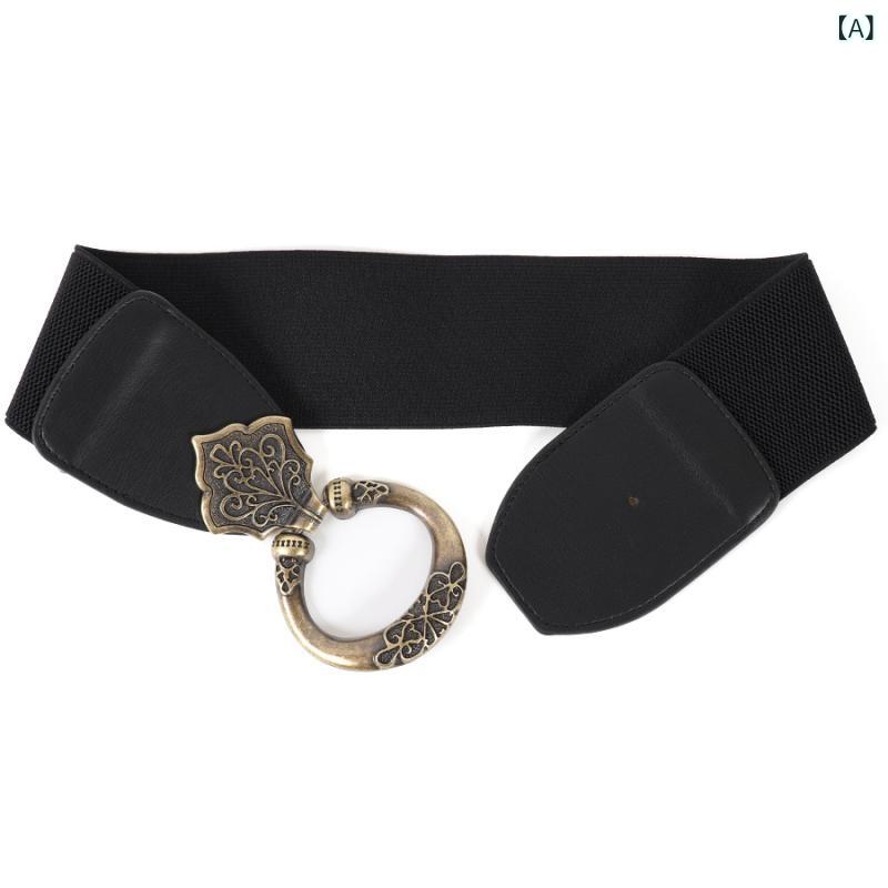 ベルト レディース レトロ スタッズ 切り替えデザイン 透かし彫り メタル 幅広 サッシュベルト 個性派 ..