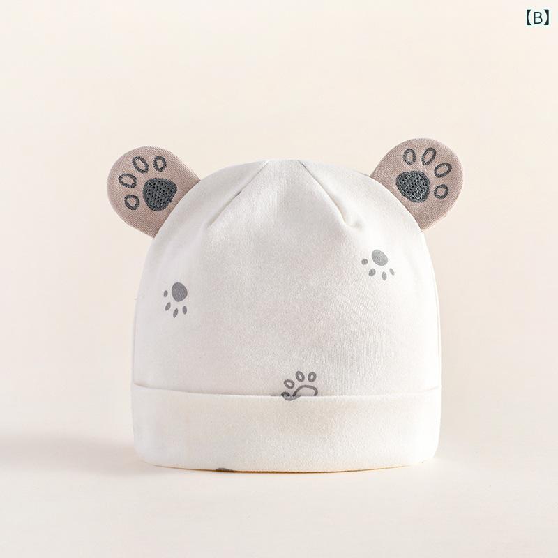 帽子 ベビー 男女兼用 新生児 赤ちゃん用 かわいい オリジナルデザイン 綿100% 通気性 保温 防風 日よけ ベル型 オールシーズン プリント柄 出産祝い ギフト 2