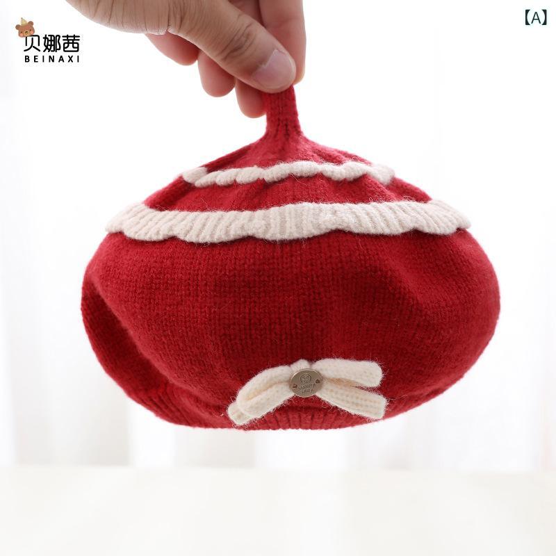 ベビー帽子 赤ちゃん 幼児 ニット帽 ベレー帽 アクリル おしゃれ かわいい 韓国風 秋冬 防寒 保温 防風