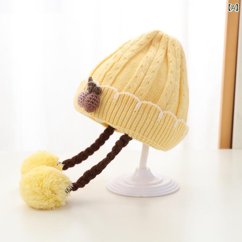 ニット帽 ベビー 女の子 キッズ 幼児 秋冬 いちご 編み込み かわいい ふんわり 厚手 温かい 防寒 防風 アクリル素材 ラウンド型 日常使い おしゃれ