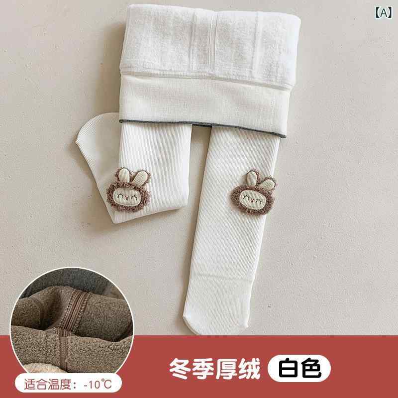 タイツ 女の子 キッズ ベビー 裏起毛 厚手 あったか 防寒 秋冬 レギンス スパッツ 一体型 コーマ綿 ポリエステル 通気性 吸湿速乾 無地 うさぎ リボン 外出用 無縫製 ホワイト ブラック