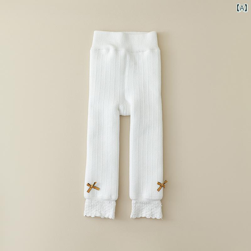 レギンス ベビー 女の子 キッズ 子供 秋冬 裏起毛 裏ボア 厚手 綿素材 ハイウエスト フリル リボン かわいい ロングパンツ 長ズボン スパッツ タイツ 暖かい 防寒