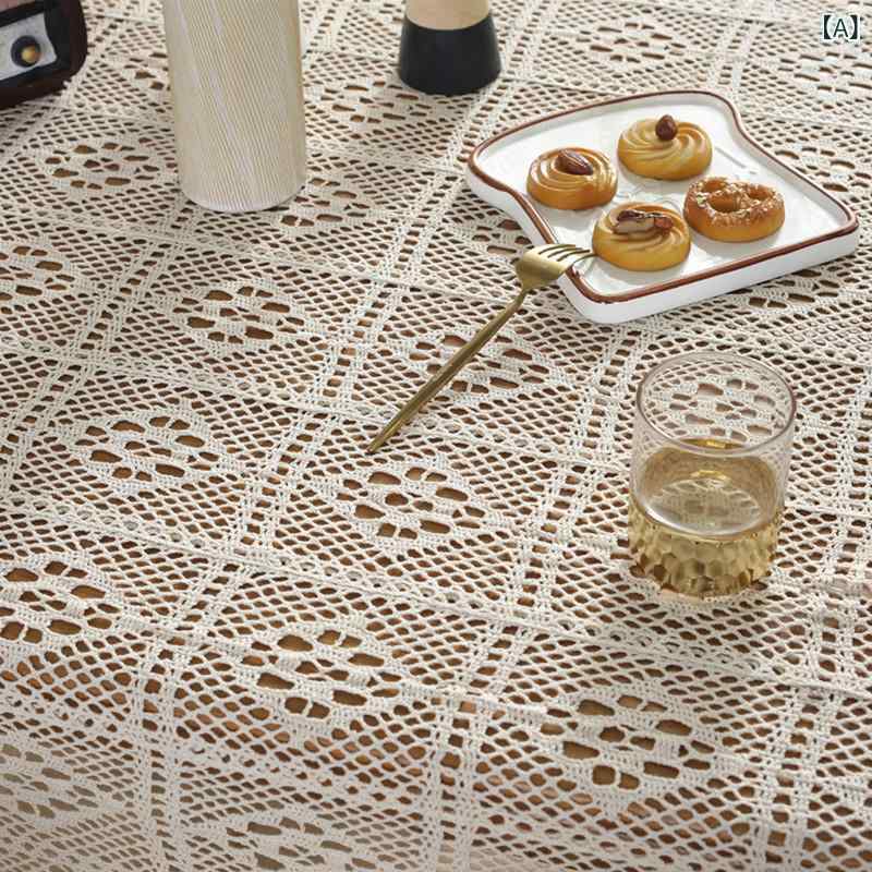 テーブルクロス アメリカンカントリー ハンドメイド かぎ針編み フリンジ 幾何学 ひし形 レース 透かし編み コットン 防塵 インテリア装飾 撮影小物