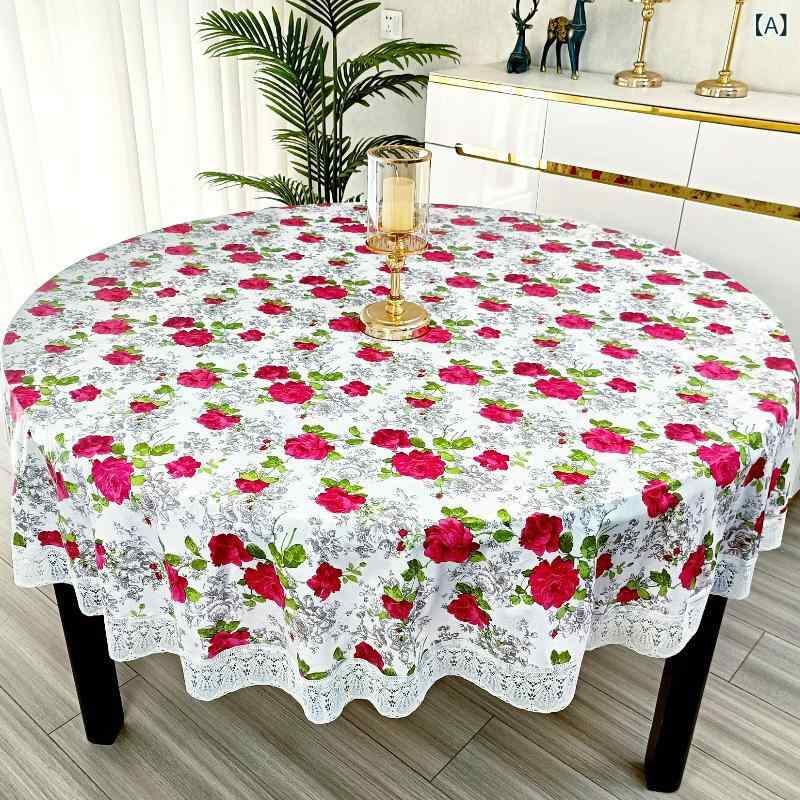 テーブルクロス 防水 撥水 防汚 耐熱 お手入れ簡単 円形 丸型 ダイニング リビング 家庭用 居間 田園風 ナチュラル カントリー PVC 植物 花柄 ボタニカル 北欧風 防塵 ホコリ防止