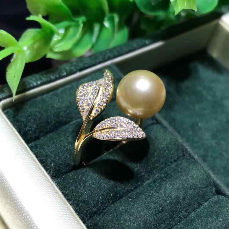 指輪 女性用 DIY アクセサリー パーツ 銅製 ゴールドプレート ジルコニア 精密加工 上品 エレガント 清楚 リーフ 葉 パールデザイン 空枠 ハンドメイド 普段使い