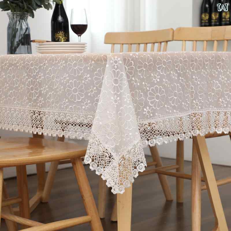 テーブルクロス カントリー風 幸運の花柄 ダブル レース 無地 食卓布 長方形 円形 正方形 テレビボード コーヒーテーブル 防塵 マルチカバー ポリエステル製 リビング ダイニング おしゃれ モダン シンプル アイボリー ベージュ