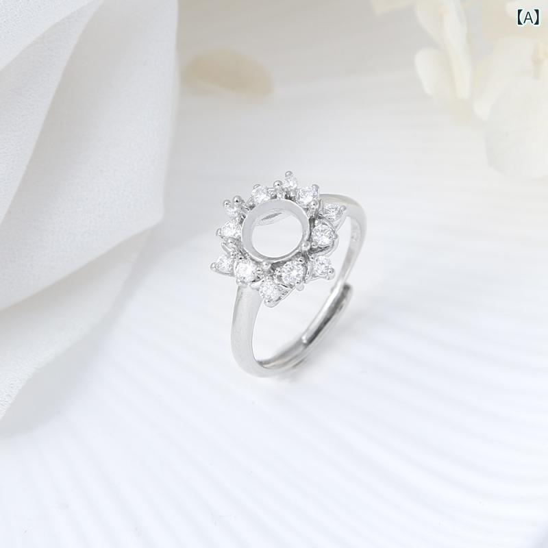 指輪 S925 シルバー 空枠 台座 8mm 円形ストーン用 DIY ハンドメイド ジュエリー パーツ エレガント 上..