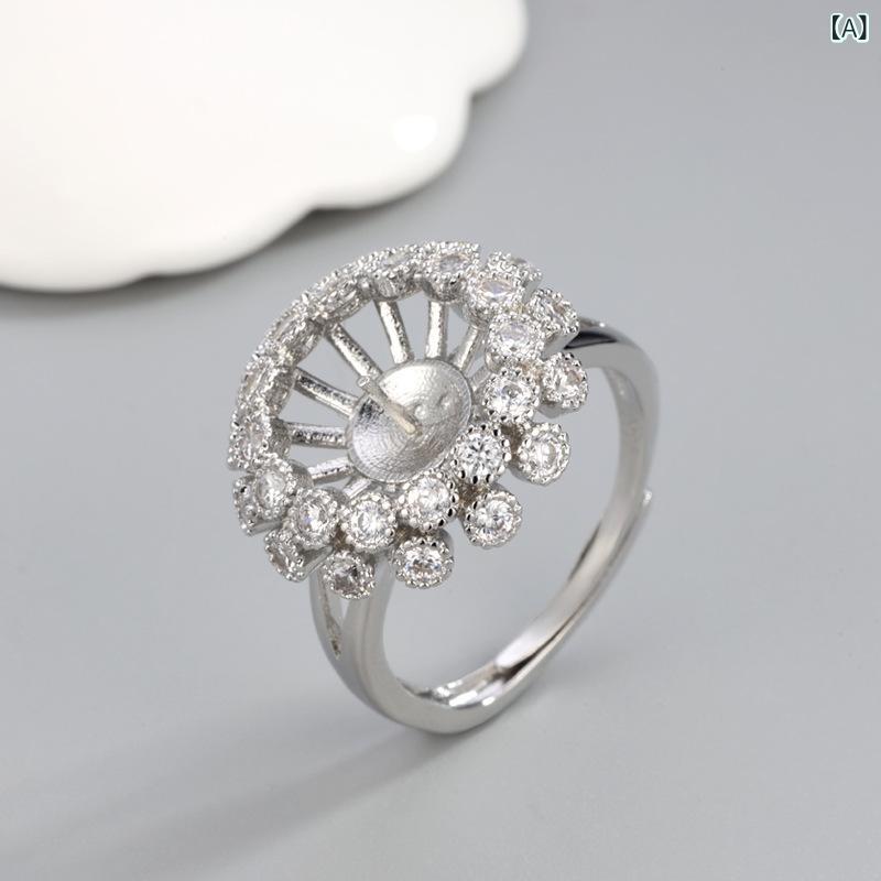 リング台 男女兼用 DIY用 パール パール ストーン 埋め込み 18Kゴールド シルバーカラー 色褪せ防止 ひまわり モチーフ 透かし細工 幾何学模様 銅製 電気メッキ加工 ハンドメイド 高級感 ファッション小物