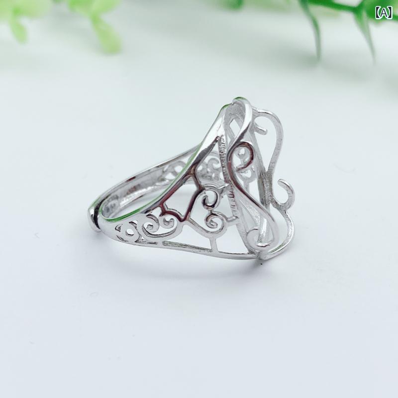 指輪 レディース シルバー925 台座 オーバル形 大粒石用 フクリン留め シンプルデザイン レトロ調 カジ..