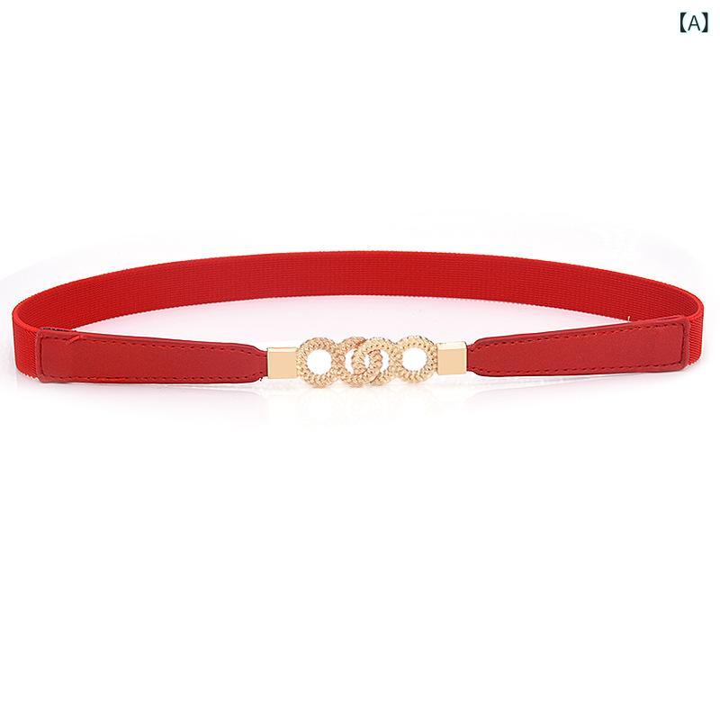 ベルト レディース 細身 伸縮性 フェイクレザー ウエストマーク ブラック ワンピース ドレス スカート用 スクエアバックル シンプル カジュアル きれいめ 普段使い