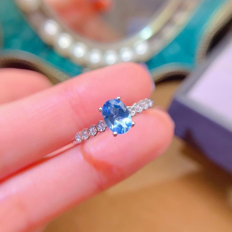 指輪 レディース S925純銀 天然スイスブルートパーズ 楕円形 5x7mm オーバルカット リング 日韓スタイ..