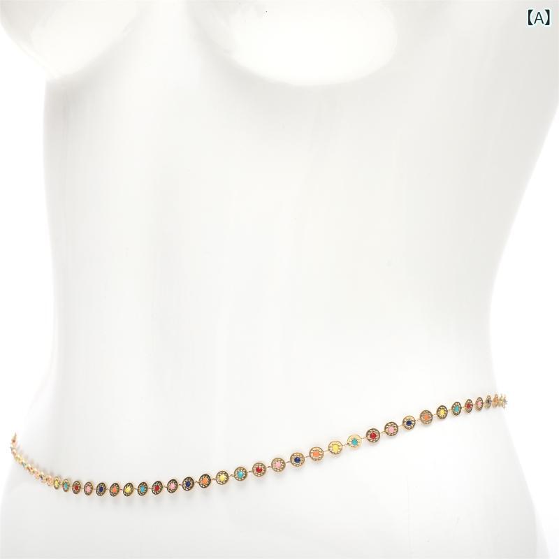 ウエストチェーン レディース チタン鋼 レトロ ヴィンテージ フリンジ 菱形 18K金メッキ ゴールド シル..