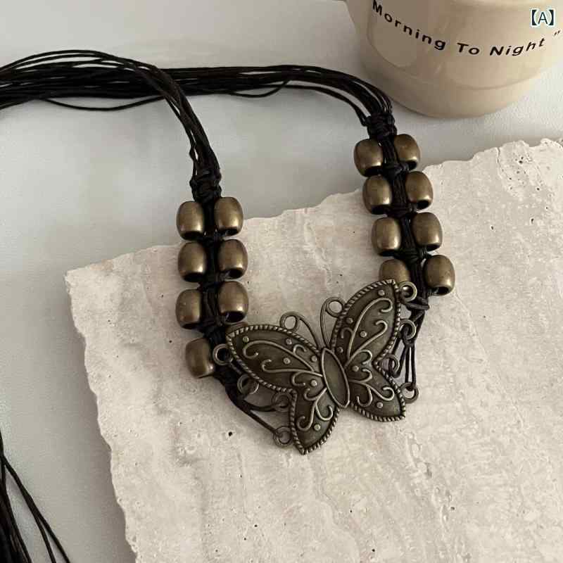 アクセサリー レトロ 手編み ハンドメイド ウッドビーズ 木製 編み込み 結び ボヘミアン エスニック リ..