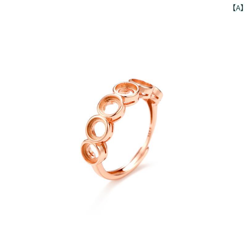 指輪 レディース 女性用 S925シルバー ローズゴールドメッキ ラウンド ベゼルセッティング 空枠 フリー..