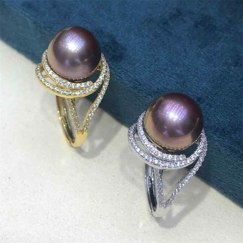 指輪 女性用 DIY ハンドメイド向け パールセッティング S925純銀製 空枠 12-13mm対応 電気メッキ加工 フリーサイズ シルバー ゴールドカラー