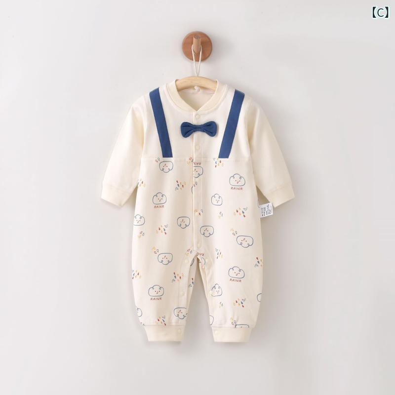 narukiのロンパース 新生児 ベビー 乳幼児 男女兼用 長袖 カバーオール 綿 無骨縫製 肌に優しい 前開き 韓国風デザイン 通年 普段着 部屋着｜アングル3