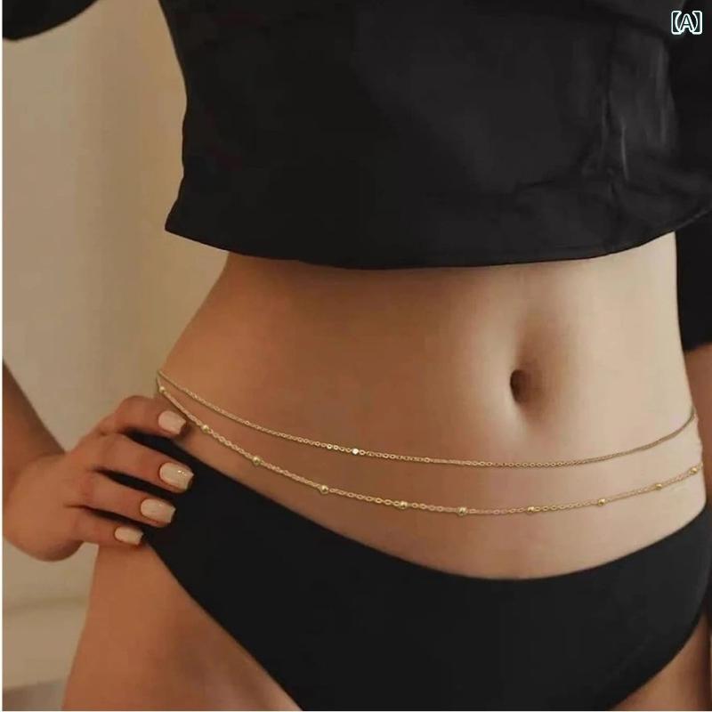 アクセサリー レディース 欧米風 ファッション メタル製 ラウンドビーズ ダブルレイヤー ウエスト飾り ..