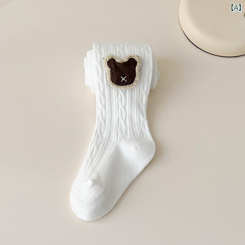 タイツ 女の子 キッズ 女児 クマ柄 サイド縄編み 一体型 レギンス スパッツ ダンス 普段使い お稽古 上..