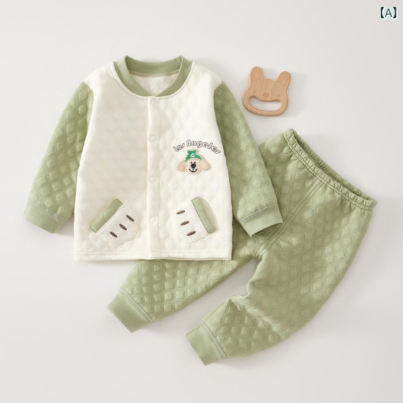 ベビー肌着セット 新生児 赤ちゃん 春秋冬 中綿入り あったか 綿100% 上下セパレート 長袖長ズボン か..