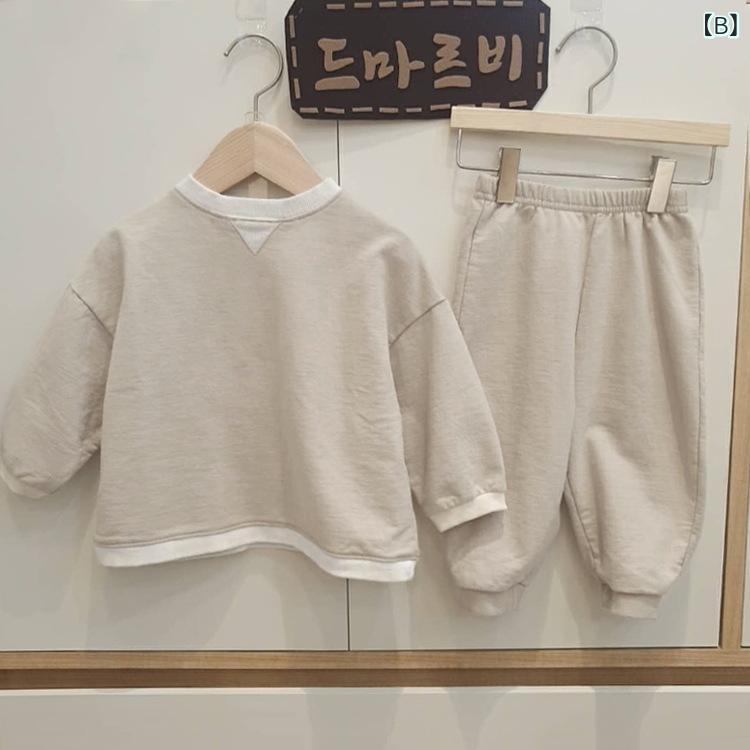 セットアップ キッズ 男女兼用 子供 韓国風 カジュアル シンプル 綿 コットン ニッ...