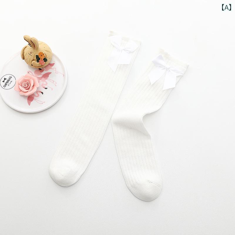 ソックス キッズ 女の子 ベビー 春秋 コットン 綿 くしゅくしゅ 中丈 ハイソックス サテン 大きなリボン お嬢様風 学生 フォーマル 発表会 かわいい