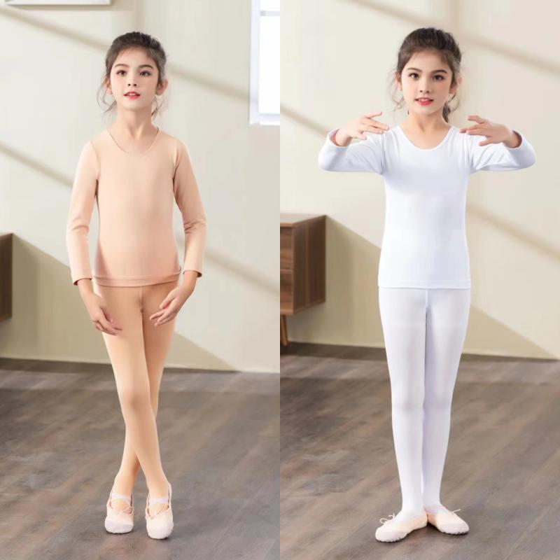 ダンスウェア ガールズ 裏起毛 厚手 保温インナー 肌色 スキンカラー 目立たない フィット 伸縮性 ストレッチ 発表会 練習着 バレエ 新体操 舞台 衣装 冬用 セットアップ