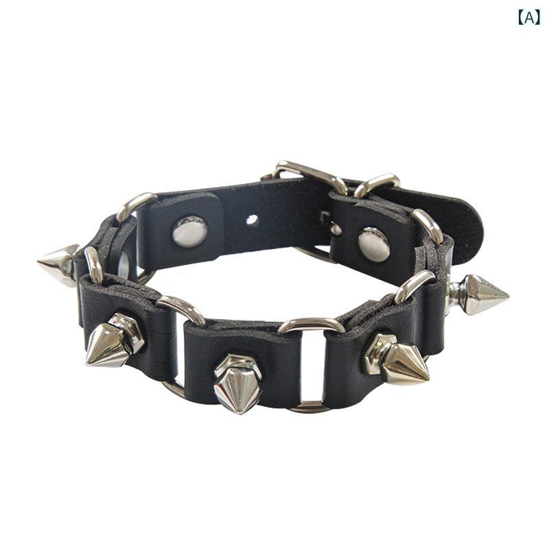 ブレスレット メンズ レディース ユニセックス 個性的 パンク ロック ストリート ファッション スパイクスタッズ 鋲 PUレザー フェイクレザー サイズ調整可能 腕輪 多色展開