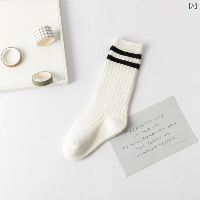 靴下 キッズ 男の子 女の子 男女兼用 スクール 春秋 薄手 綿 白 黒 2本ライン サッカー スポーツ ミド..