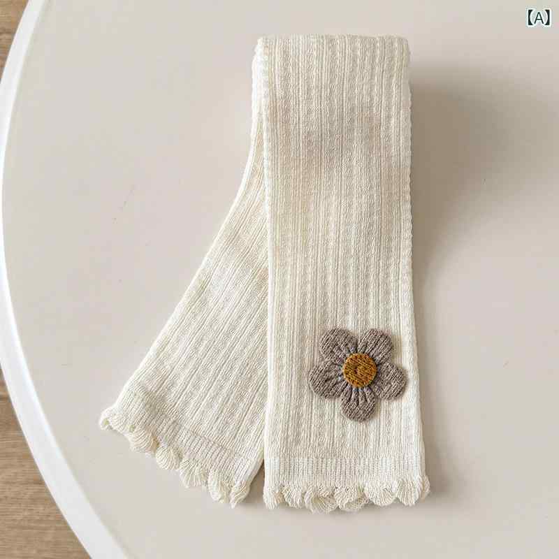 タイツ 女の子 キッズ ベビー 春夏秋 薄手 メッシュ 綿混 九分丈 小花柄 リボン 通気性 吸汗性 快適 普段使い 通園