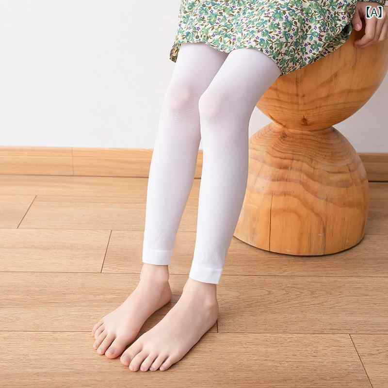 タイツ 女の子 キッズ ジュニア ダンス バレエ レッスン用 ナイロン 白 ホワイト 9分丈 アンクル丈 高伸縮 毛玉防止 通気性 伝線防止 なめらか 薄手 春夏