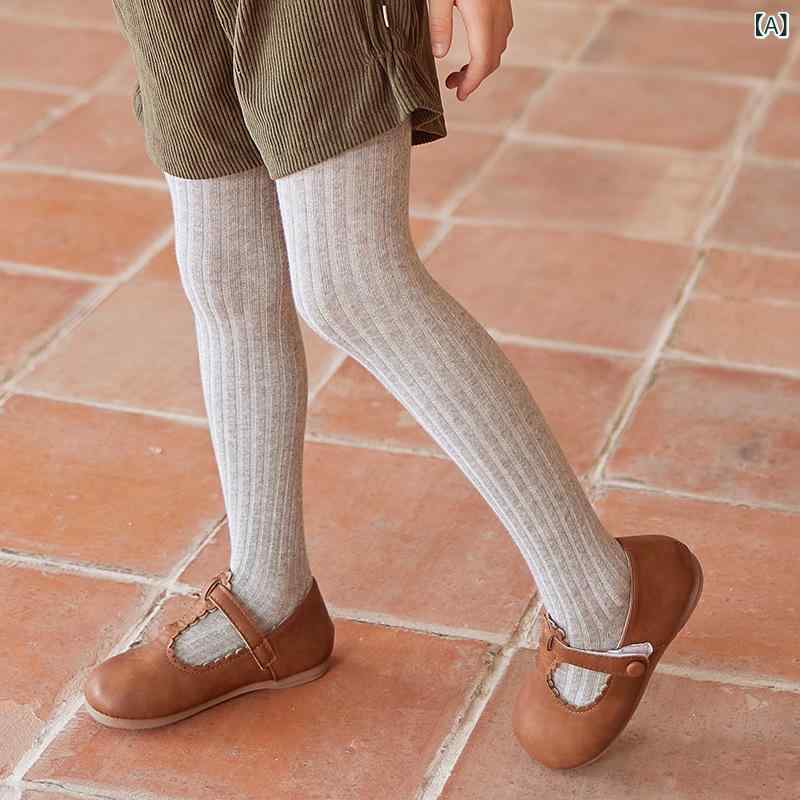 タイツ 女の子 キッズ ガールズ 春夏 薄手 ワイドストライプ 太め縦縞 無地 シンプル コーマ綿 通気性 吸湿速乾 シームレス 肌に優しい 普段使い 通園 幼稚園 小学生向け