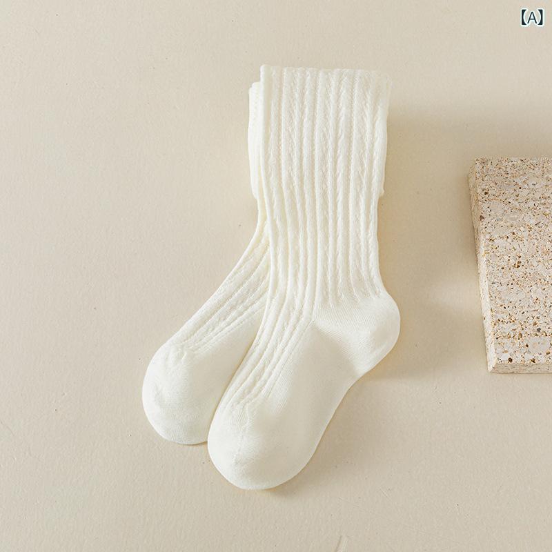 タイツ ガールズ キッズ 春秋 薄手 無地 麦穂柄 ニット 綿 コットン 通気性 吸湿速乾 肌に優しい 快適 外出用 普段使い デイリー スクール かわいい 足つき