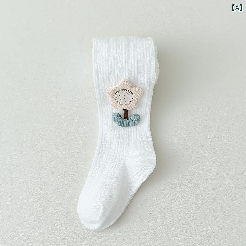 タイツ キッズ 女の子 ベビー 秋 薄手 コーマ綿 ケーブル編み 花柄 かわいい 通気性 吸汗性 シームレス..