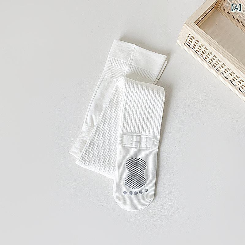 タイツ 女の子 キッズ ジュニア 春秋 ケーブル編み 薄手 シームレス 無地 コーマ綿 ポリエステル 通気..