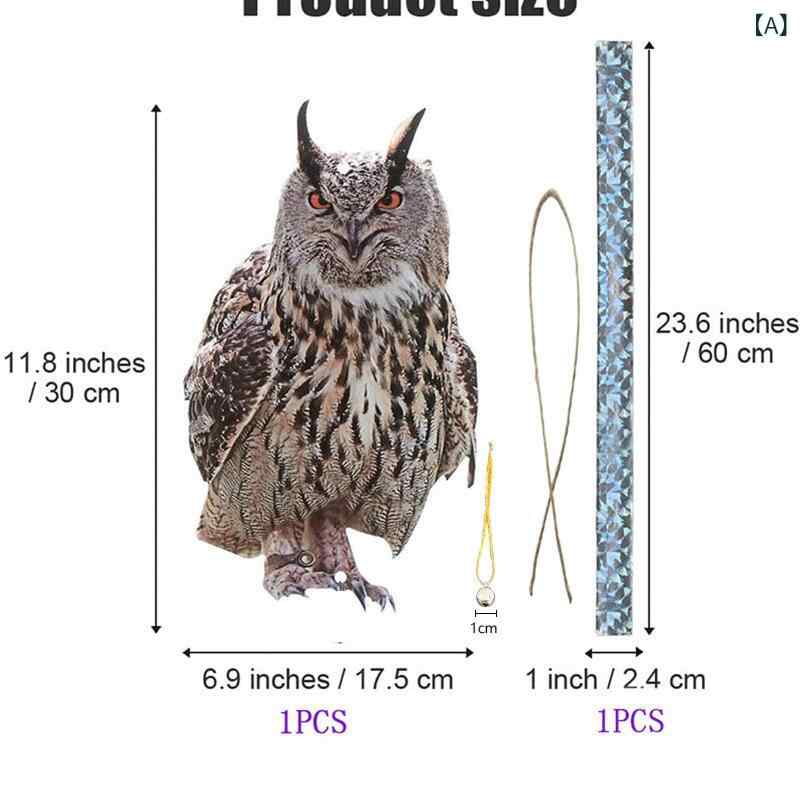 鳥よけ フクロウ型 リアル ホログラム反射 両面 アクリル製 害鳥対策 撃退器 グッズ 果樹園 畑 ベラン..