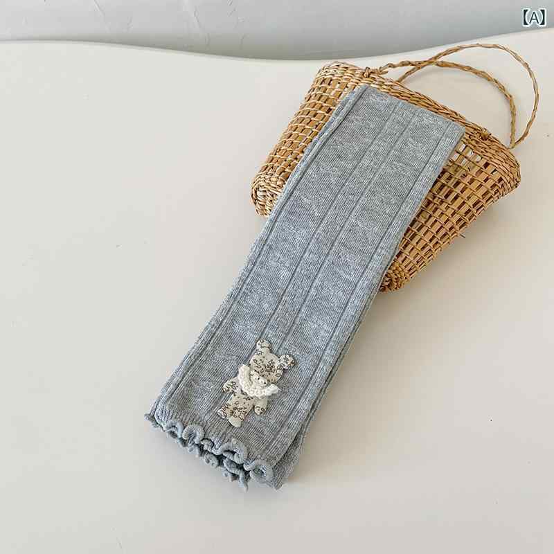 タイツ 女の子 キッズ 9分丈レギンス 高品質コットン 春秋 薄手 通気性 吸汗性 普段使い お出かけ クマ柄 かわいい フリル