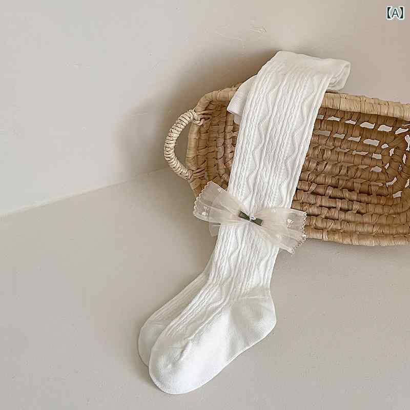 タイツ 女の子 子供 春秋 無地 プリンセス風 チュール リボン かわいい 薄手 吸湿速乾 綿 コーマ綿 コットン 普段使い お出かけ フォーマル ホワイト ベージュ ピンク ブラック グレー